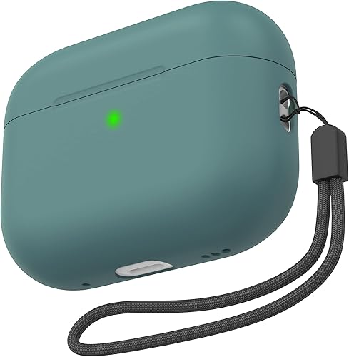 NIUTRENDZ Funda para AirPods Pro 2 2022 de silicona delgada que absorbe los golpes con cordón LED frontal visible (verde pino)