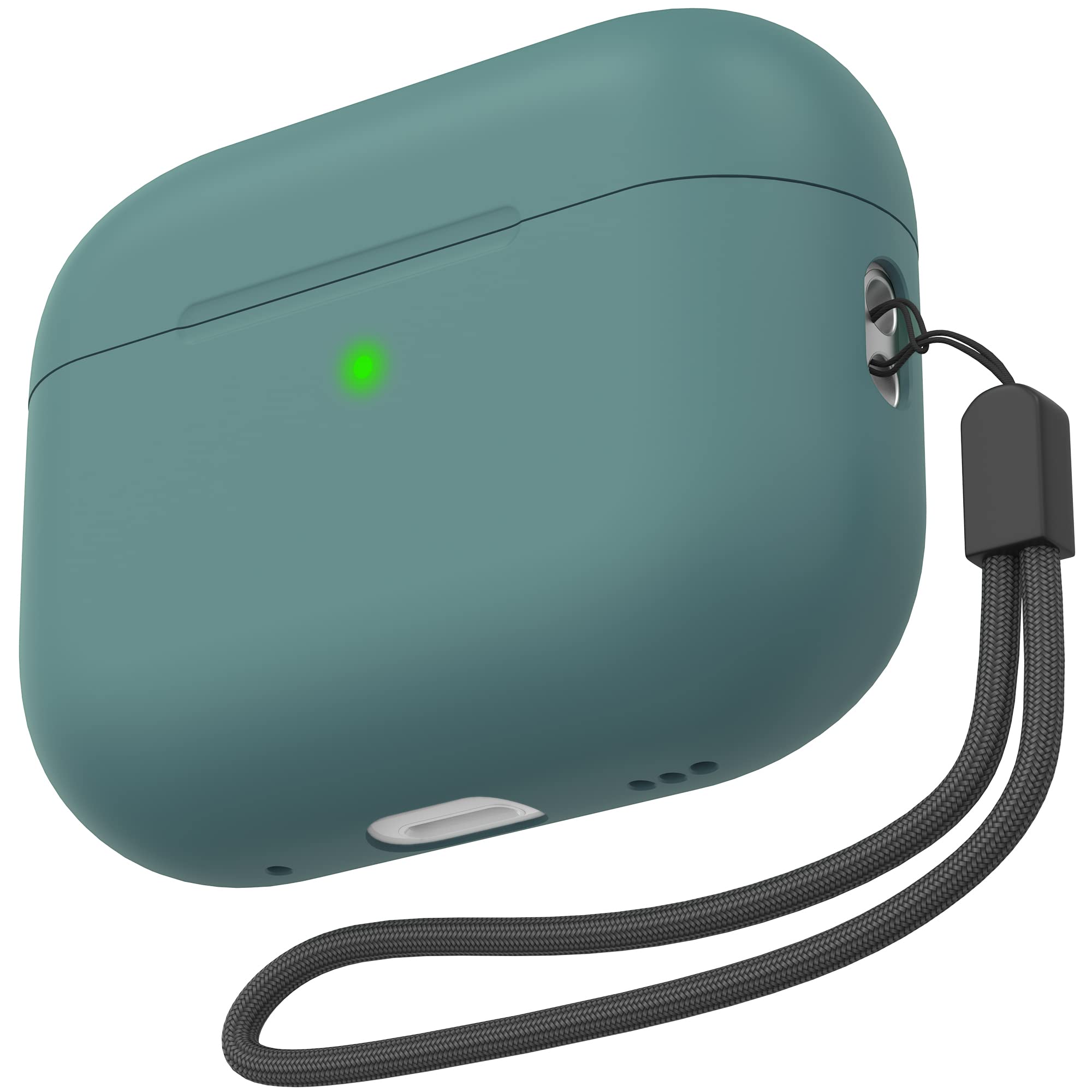 NIUTRENDZ Airpods Pro 2 Case 2022 Silicone Protective Case Cover with Lanyard & Carabiner [Front LED Visible & Wireless Charging] Compatible with Apple AirPods Pro 2nd Generation (0.8mm-Pine Green)
