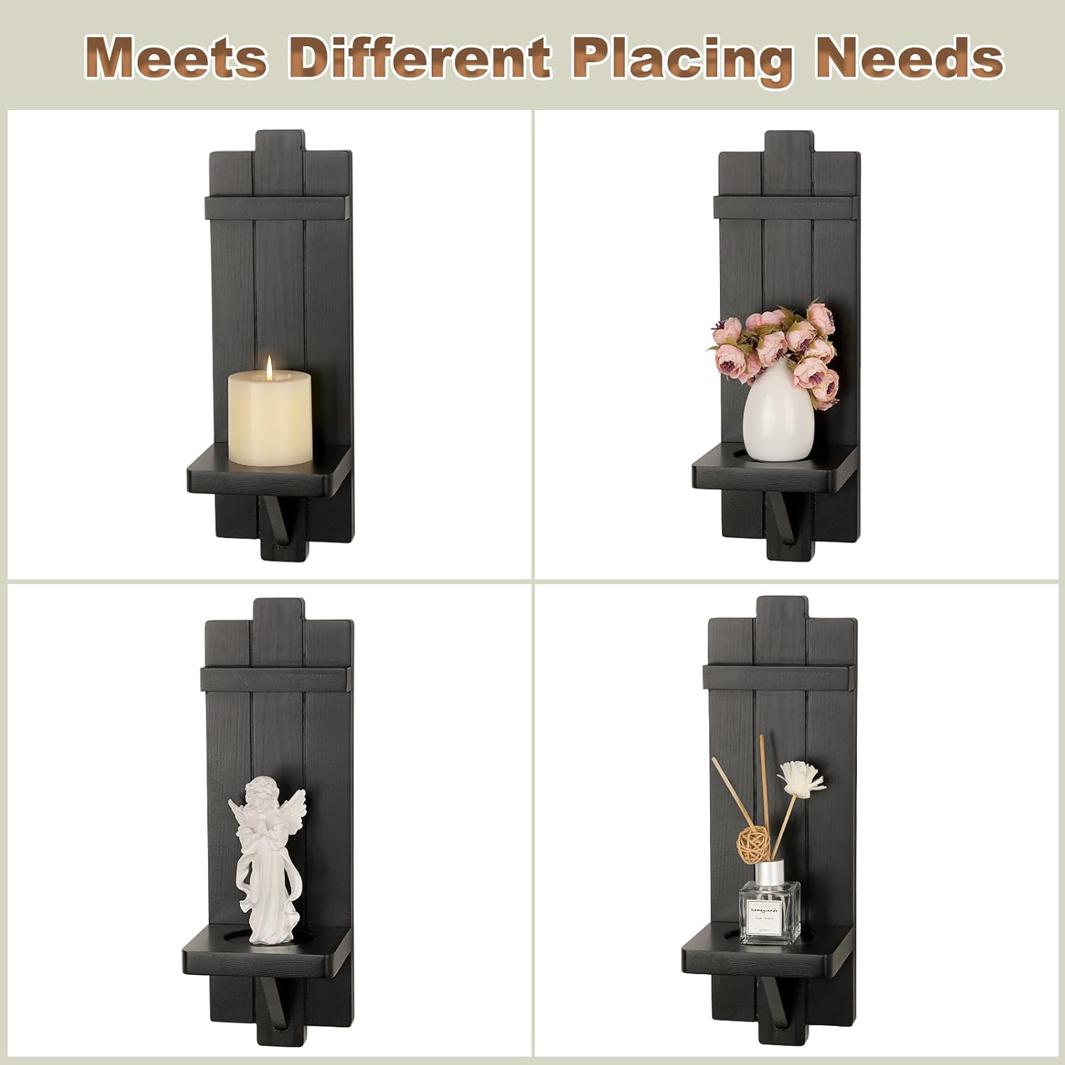 OwnMy Wood Wall Candle Sconces Set of 2, Black Hanging Pillar Candle Holders Farmhouse Wall Decors, Rustic Hanging Candlestick Holders for Living Room Fireplace Dining Room Bedroom Decor