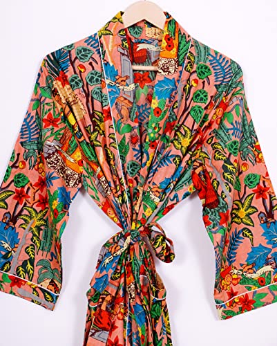 Image of Pure 100% Cotton Robe For Womens Bathrobe Dressing Gown Long sleepwear Free Size Kimono