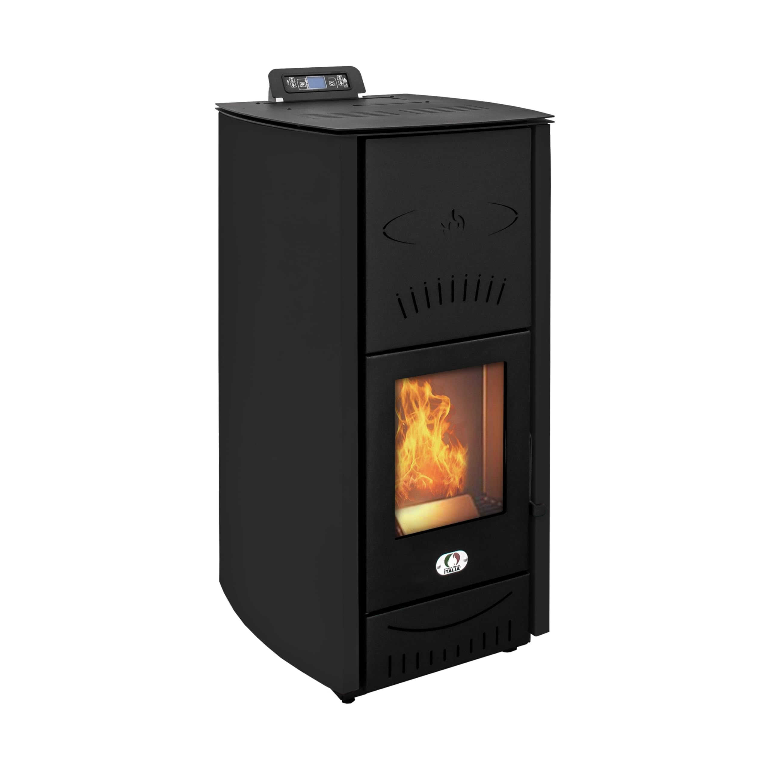 STUFE A PELLET ITALIA Asia 22 Kw – Estufa de pellets Hydro Eficacia 89% Calentadora 140 m² Autonomía 22 H programable 5 velocidades y potencias, garantía de 24 meses, color negro