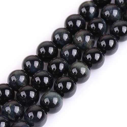 Miniatura 784 de GEM-Inside - Cuentas sueltas de piedra de lava negra natural de 0.315 in para hacer joyas, 15 pulgadas Cordierita de grado A