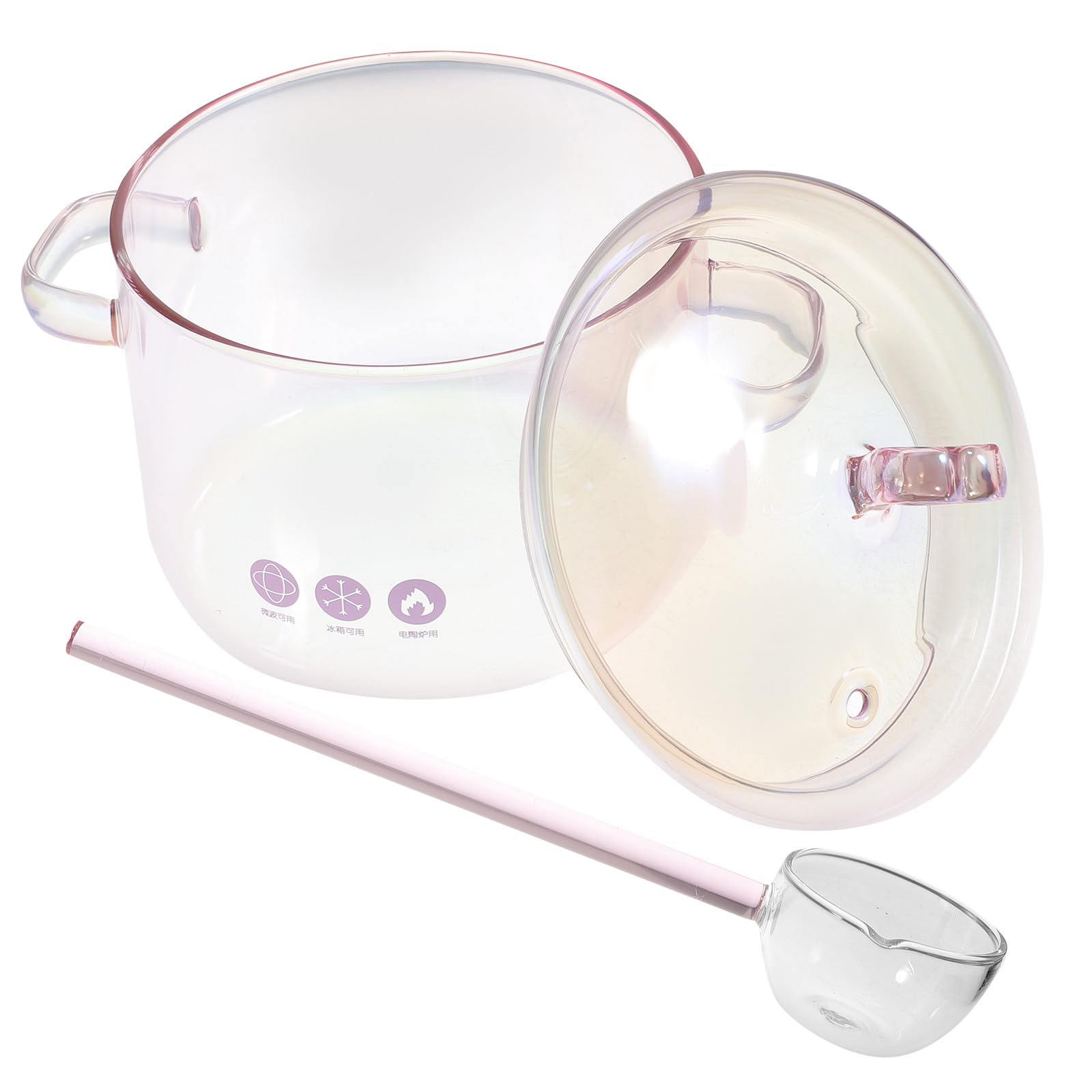 Olla de Vidrio Rosa de 1500ml con Asa y Cuchara para Cocina