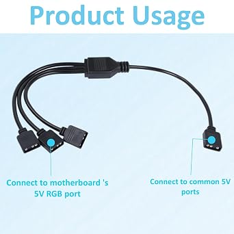 ARGB Splitter Cable 5V 3Pin, 1 to 3 Addressable RGB Extension Cable, Male Pins with Foolproof Design, Durable Braided Cable for PC Case, CPU Cooler, Fans & LED Lighting