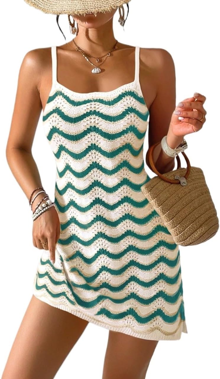 Women's Summer Hollow-Out Sexy Cover-Up Mini Dress Beach cover ups for swimwear