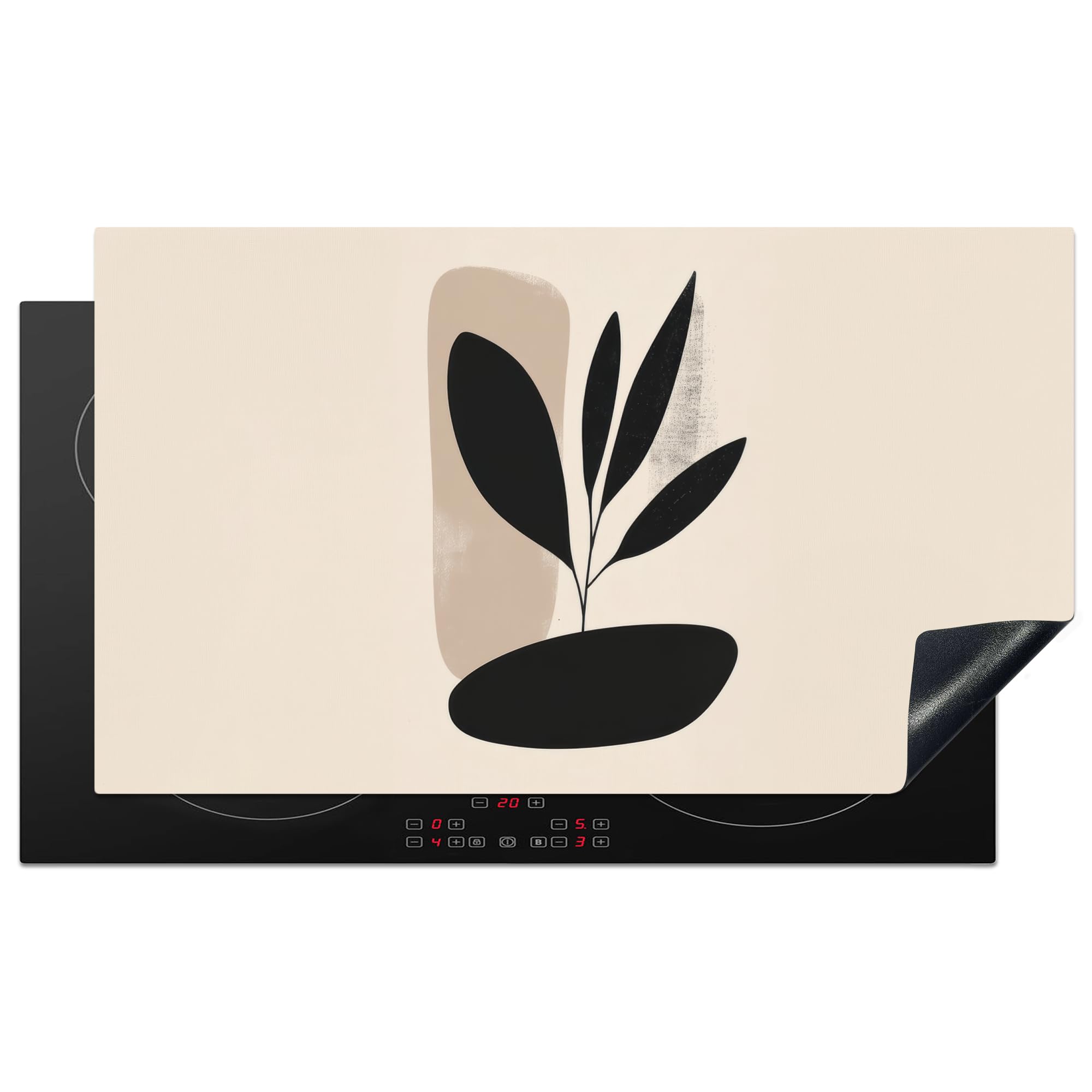 KitchenYeah© Induction Hob Cover Protector Mat 20.5"x35.9" / 91.2x52 cm Kitchen Universal Ceramic Covers for Electric Cookers Vinyl Plant - Beige - Japandi — image 1