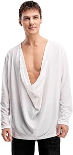 Men's Cowl Neck Draped Long Sleeve T Shirt Top Party Club Tops