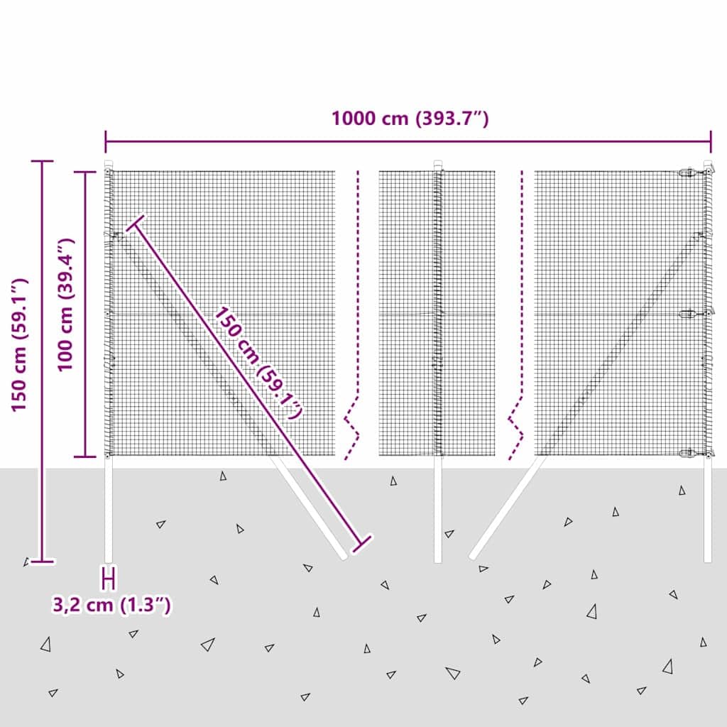 vidaXL Ogrodzenie z spawanej siatki do mocowania w ziemi 10 x 1 m