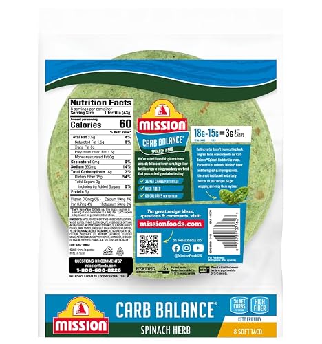 Mission Foods Carb Balance Spinach Herb Tortilla Wraps 8 Count - 2 Packs