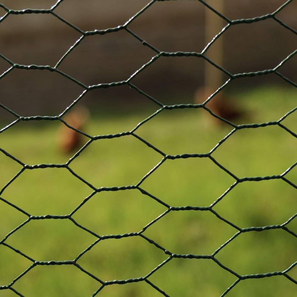 Oxeo Grillage à Poule 30m - Hauteur 1m - Acier revêtement PVC Vert – Maille hexagonale 25x13mm - Filet de clôture pour poulailler