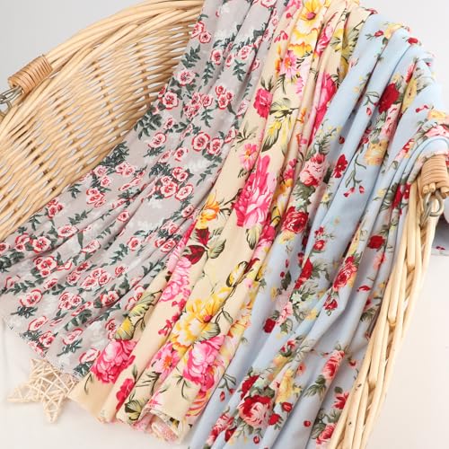 Image of DRESHOW BQUBO Floral Swaddles for Baby Girl Newborn Receiving Blanket with Bow Hat Mittens Wooden Birth Announcement Card Set Baby Floral Print Swaddle Nursery Swaddle Wrap