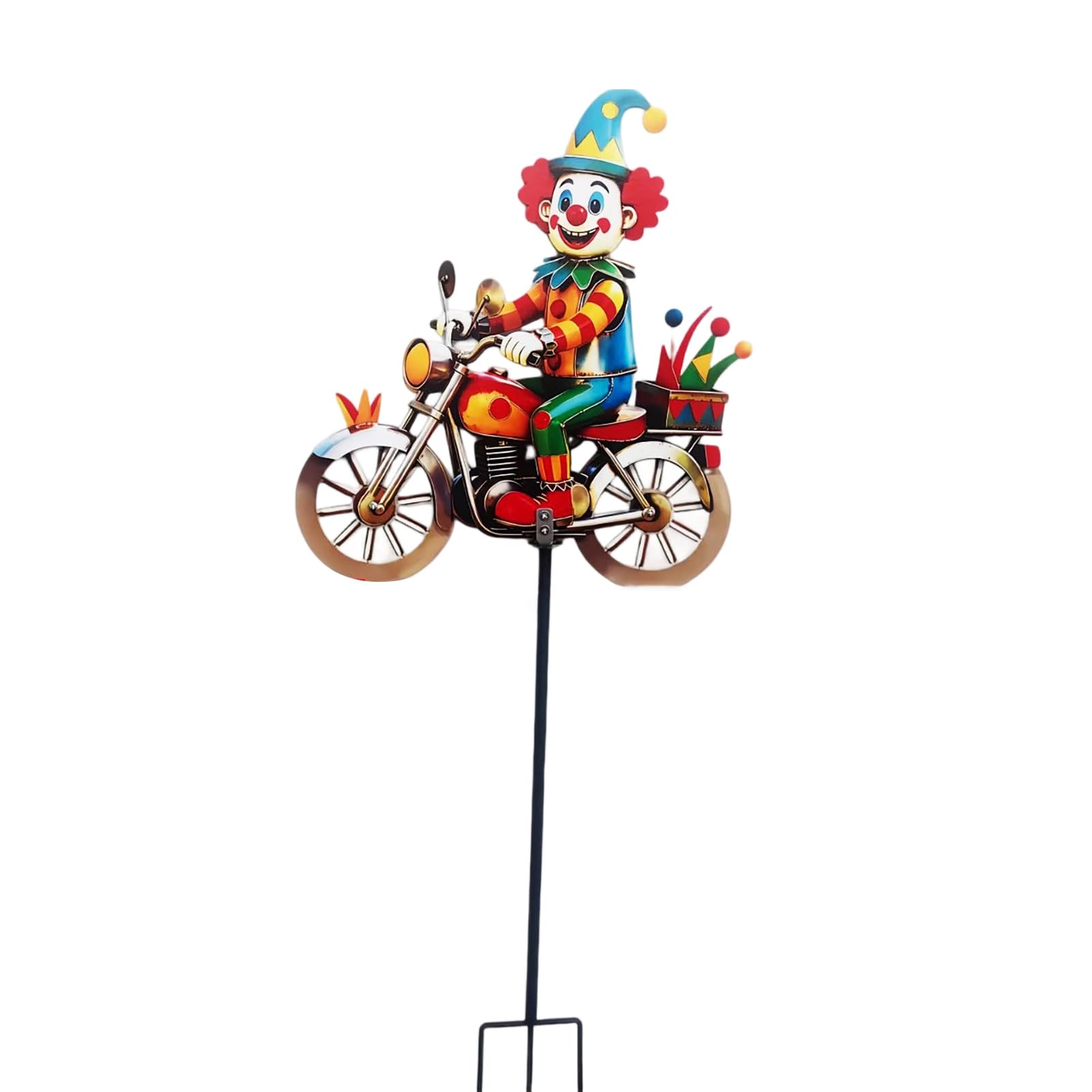 RetroNest Clown Motorcycle Wind Spinner, Spinning Wheels Metal Kinetic Yard Art Weatherproof with Stake for Outdoor Lawn Patio Decor B