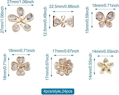 Miniatura 3 de 24 colgantes de circonio cúbico de oro claro de la flor de la mariposa del bowknot del trébol de cristal de diamantes de imitación de cabujones para