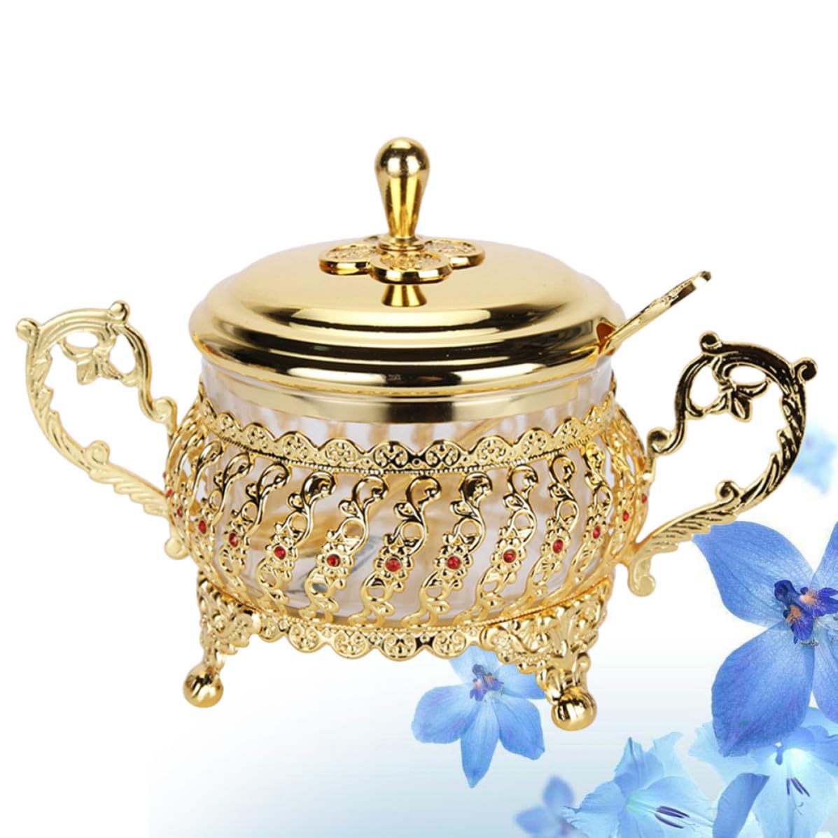 Organisateur D'épices Cuisine en Verre et Alliage avec Couvercle et Cuillère, Pot à Épices Or Design Unique et Gain de Place, Ensemble Pratique Cuisine Couleur Couleur Aléatoire