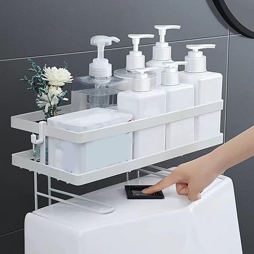 Miniatura 5 de Estante de baño organizador de baño de hierro grueso con diseño de montaje en pared, estante de baño impermeable sobre el inodoro, organizador de