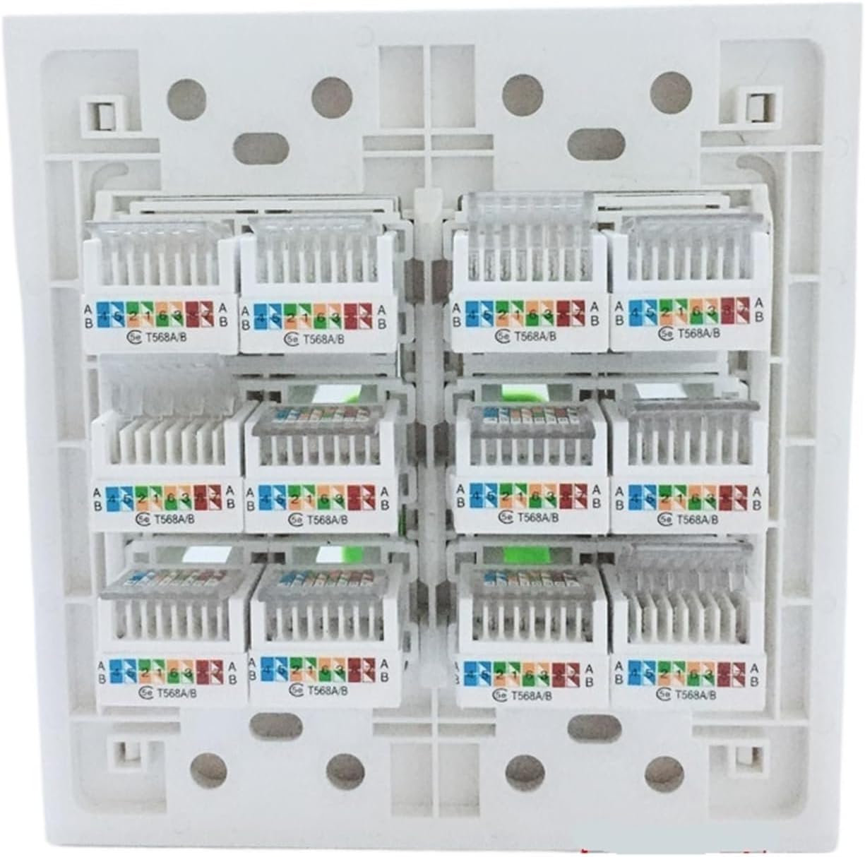 120x120mm RJ45 LAN Panel with 12 Connectors Crimp Cables CAT5E CAT.6 RJ45 T568A/B Internet Socket Plug White(CAT6)