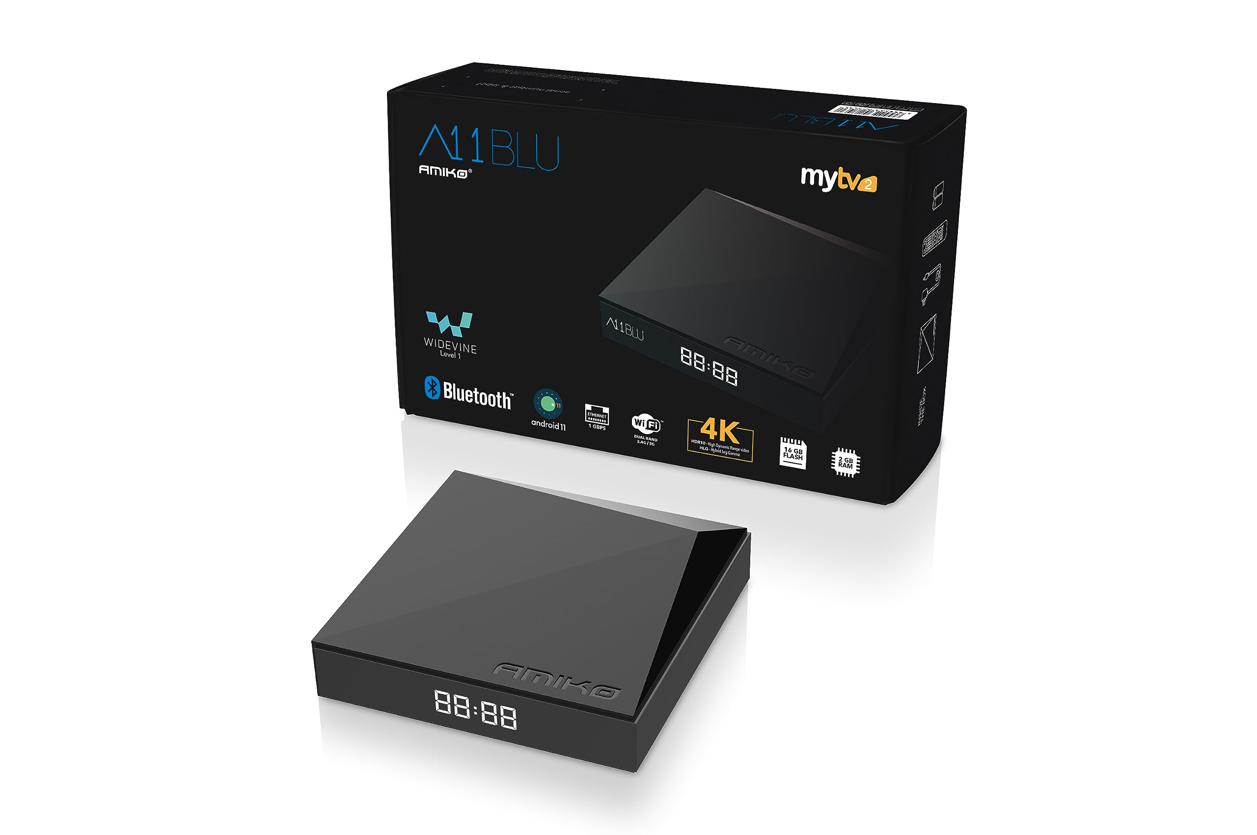 Amiko A11 Blu 4K UHD 2GB 16GB Android 11 WiFi Dual Band 100 Gigabit Bluetooth 5.2 USB 3.0 Widevine
