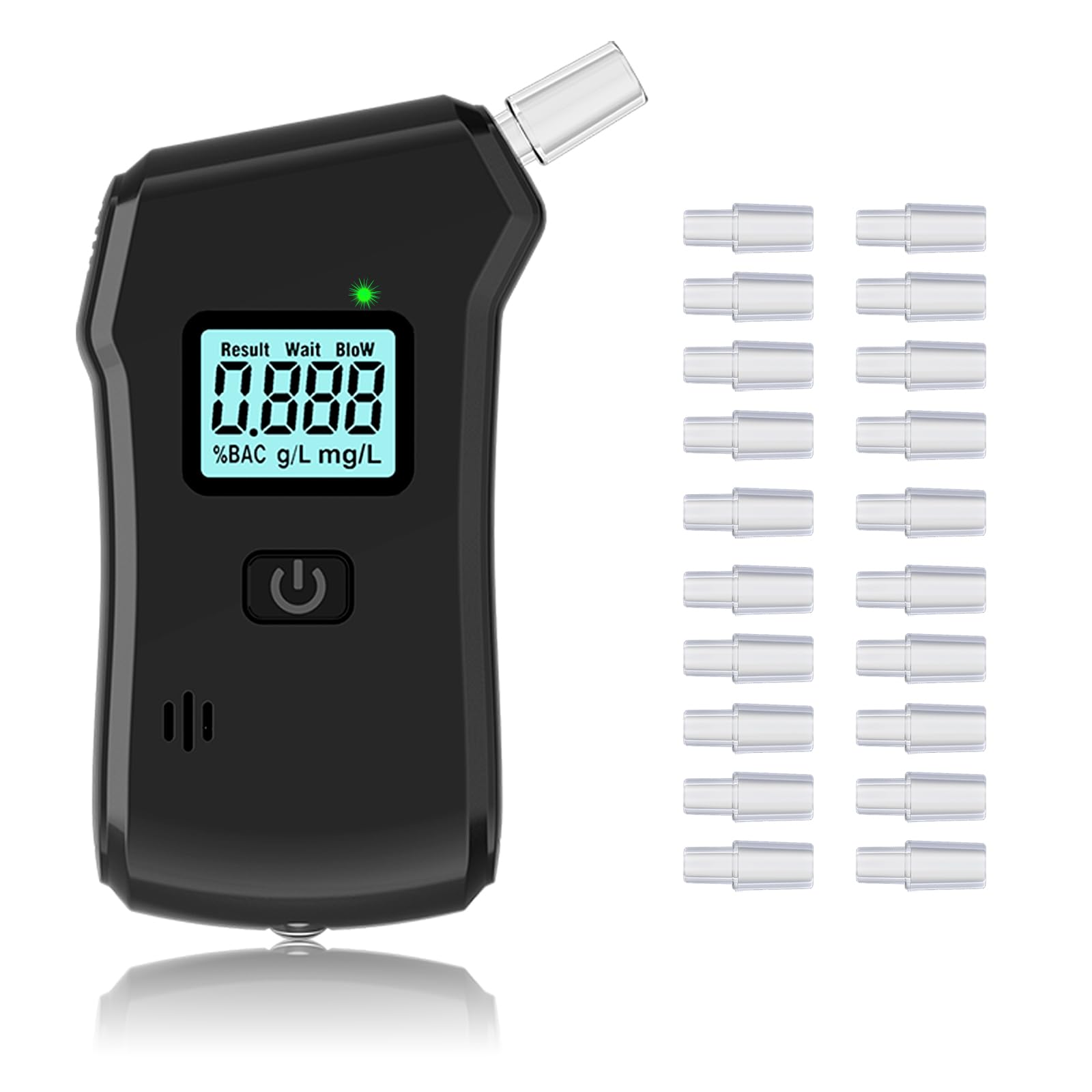 Alkoholtester, Promillemessgerät, Polizeigenau Alkoholmessgeräte mit 20 Mundstücken Blauer LCD-Anzeige Alkohol Tester für Den Einsatz zu Hause Oder Auf Partys