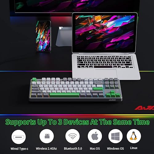 Miniatura 5 de NACODEX AK873 TKL Teclado mecánico intercambiable en caliente con teclas PBT de perfil MDA  Interruptor lineal lubricado personalizado  Cubierta