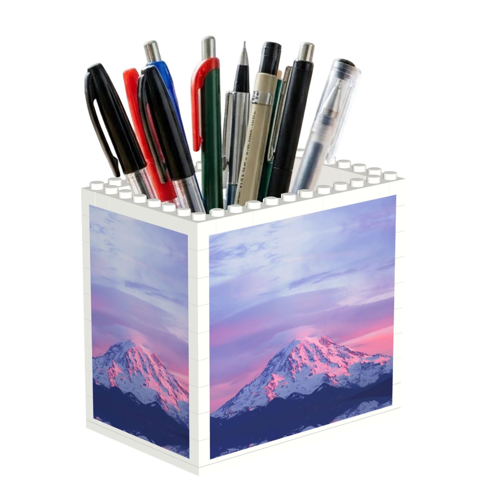 SATUSA Mount At Sunset Print Building Block Texture Pen Holder - Pencil Holder For Desk Pen Organizer,Aesthetic Desk Accessories For Women(1pcs)