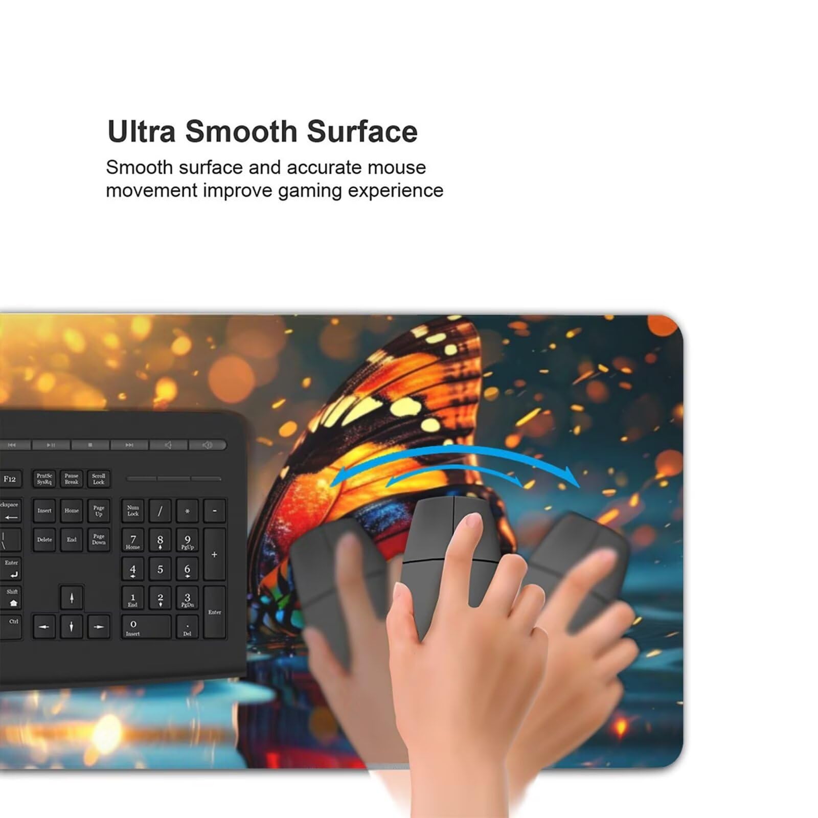 Tapis de Souris Papillon Tapis de Souris XXL 1400 x 600 mm, Grand Sous Main Bureau Gaming avec Bords Surpiqués et dos Antidérapant, Couleur Mouse Pad Gamer pour Clavier et Souris, Cadeaux Hommes H-501