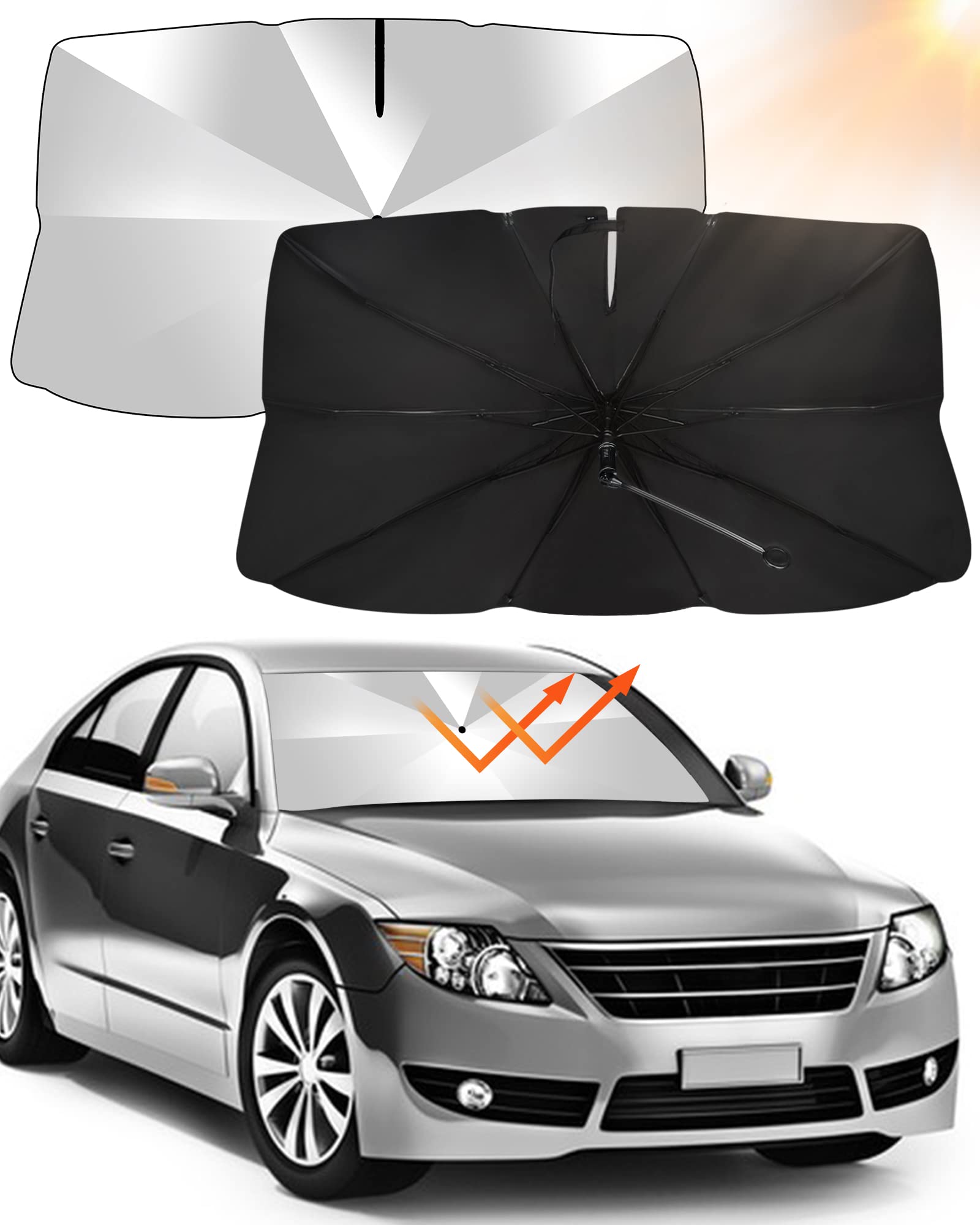 Parasol Delantero Coche, Parasol Coche Delantero Plegable, Parasol Paraguas Coche, Rotación de 360°, Parasol Paraguas Coche Protección UV para la Mayoría de los Coches