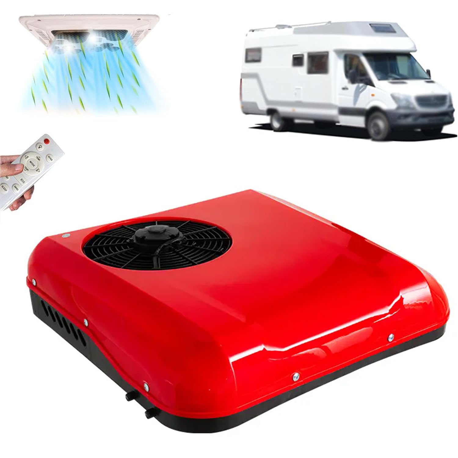 Olskfuh Red 12V/24V Air Conditioner For Rvs And Campers, Cooling Only, Remote Control, Ideal For Buses And Trucks,-24V