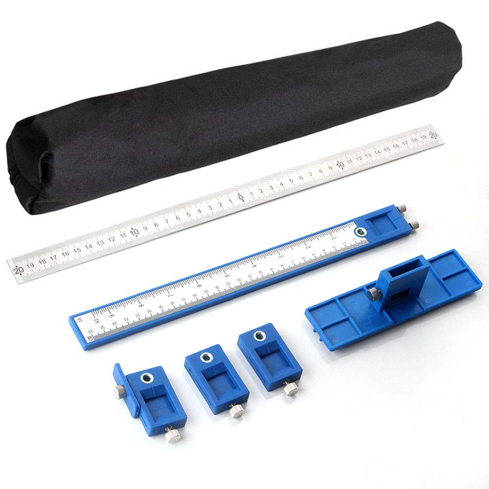 Plantilla Hardware Gabinete, Plantilla Ajustable Cajón, Plantilla Manija Puerta, Localizador Perforación Ajustable, Plantilla Extracción Cajón, Metal, Retirable, con Bolsa Almacenamiento (Azul)