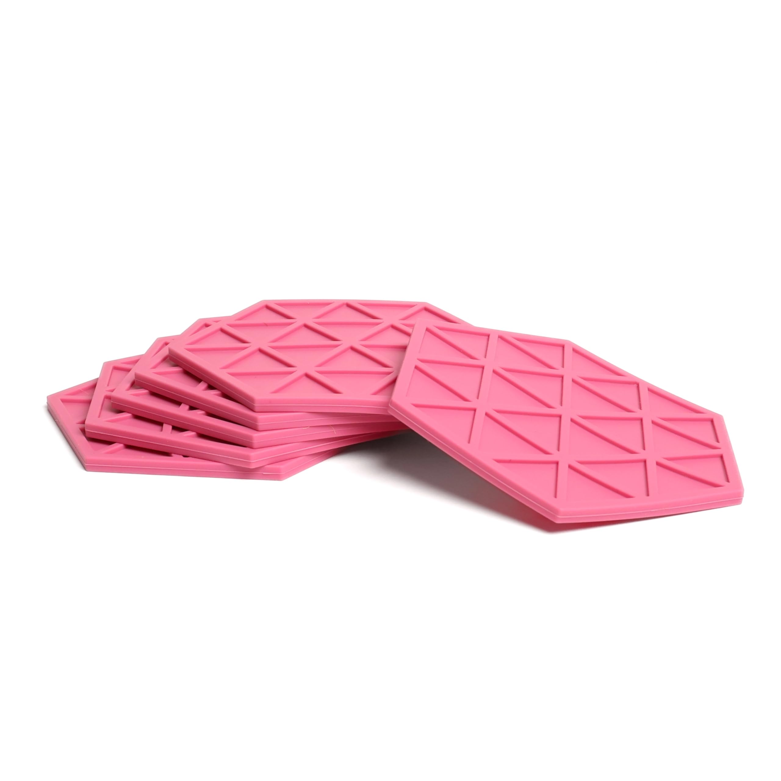 Pink Silicone Drinks Coasters set of 6 by Stone & Thyme, a UK Brand. Scandinavian Style Hexagon Coasters, Non Slip, Heatproof