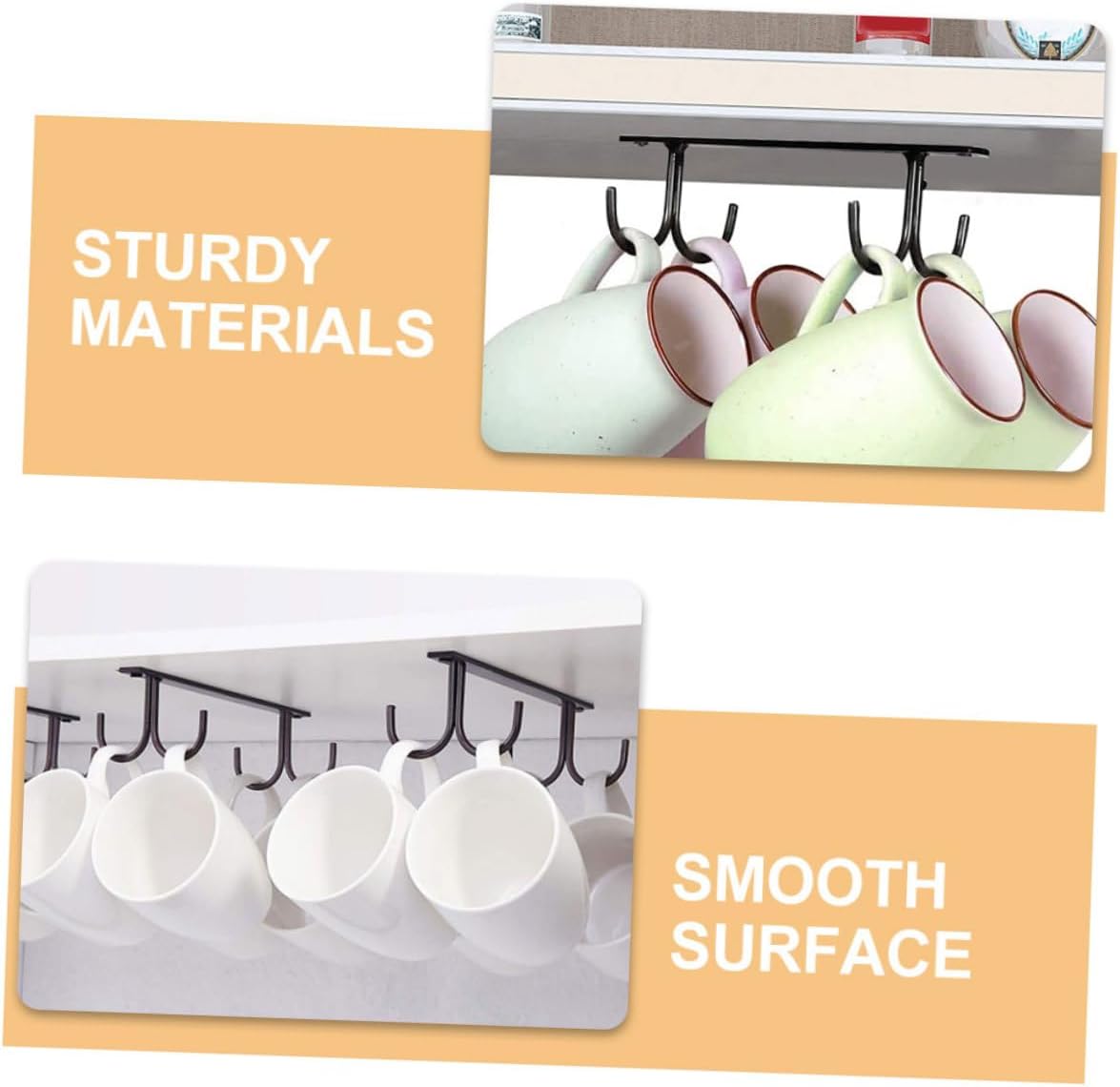 4-Piece Black Metal Wine Cabinet Hooks Under Cabinet Mug Holder Rack Adjustable Cup Hanger for Kitchen Delicate Cup Drying Rack for Home Accessories