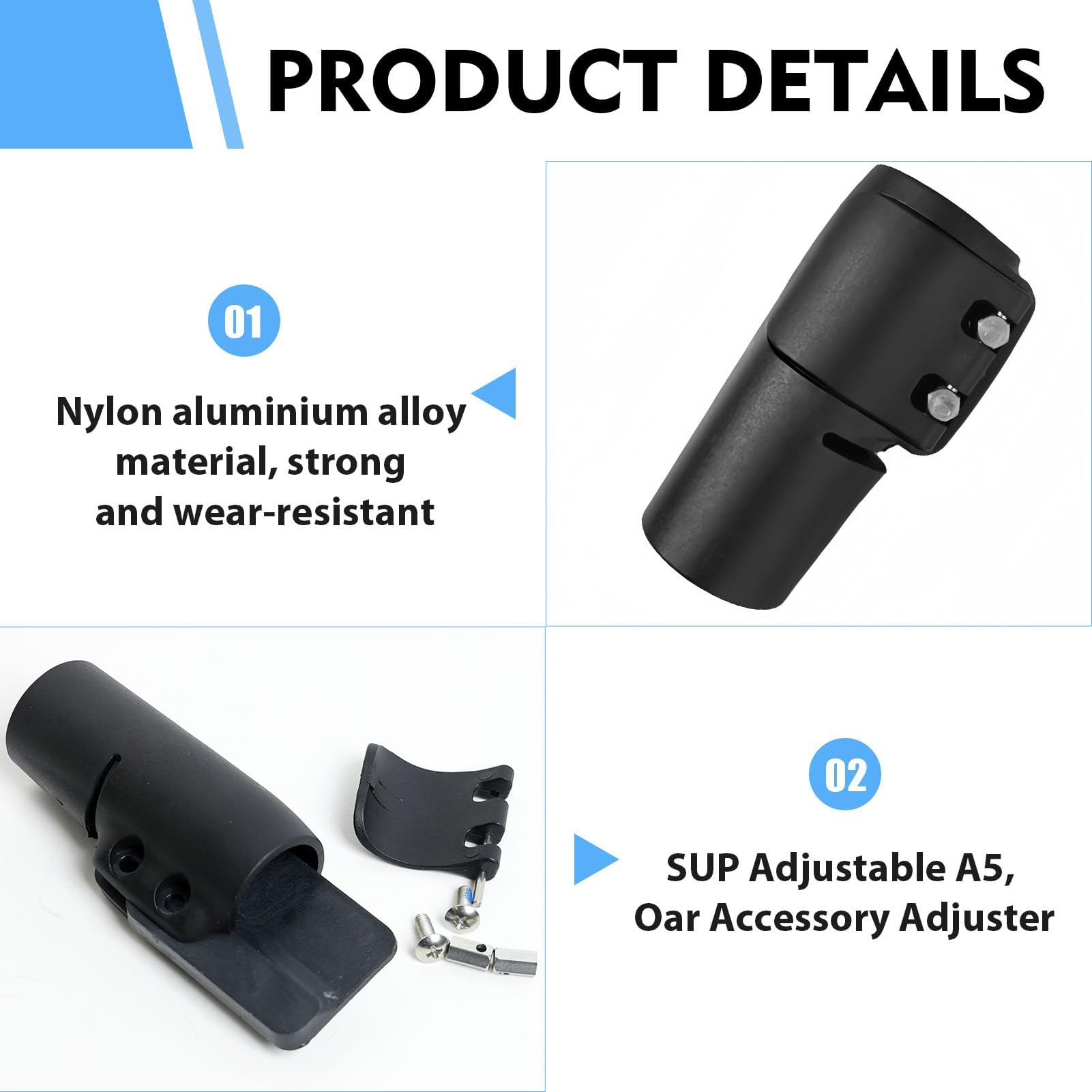 brileze Morsetto Regolabile per Pagaia SUP con Sgancio Rapido Paddle Clamp Pulsante di Bloccaggio per Albero Pagaia Compatibile con la Maggior Parte delle Pagaie SUP (Nero)