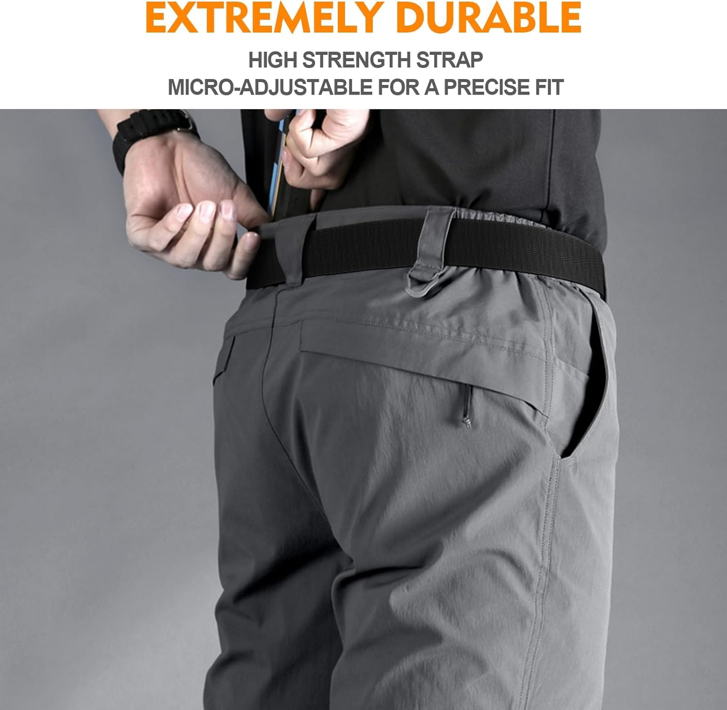 Tactical Belt for Men 2-Pack, Military Style Stretch Nylon Work Hiking Belts, 1.5" Elastic Web Quick-Release Belt - Image 6