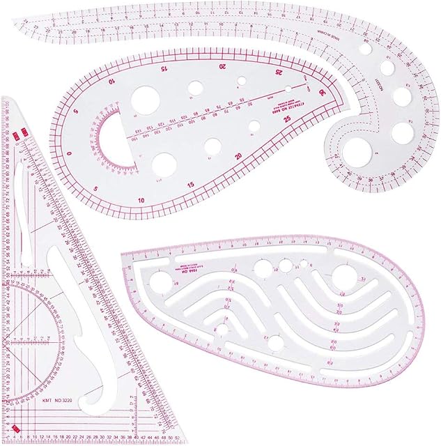 Sewing Ruler 4 Pcs Clothing Fashion Ruler Metric Ruler French Curve Ruler for Sewing Dressmaking Plastic Dress Curve Rulers Sewing Tools Pattern Design Drawing Template Tailor Tool for DIY Clothing