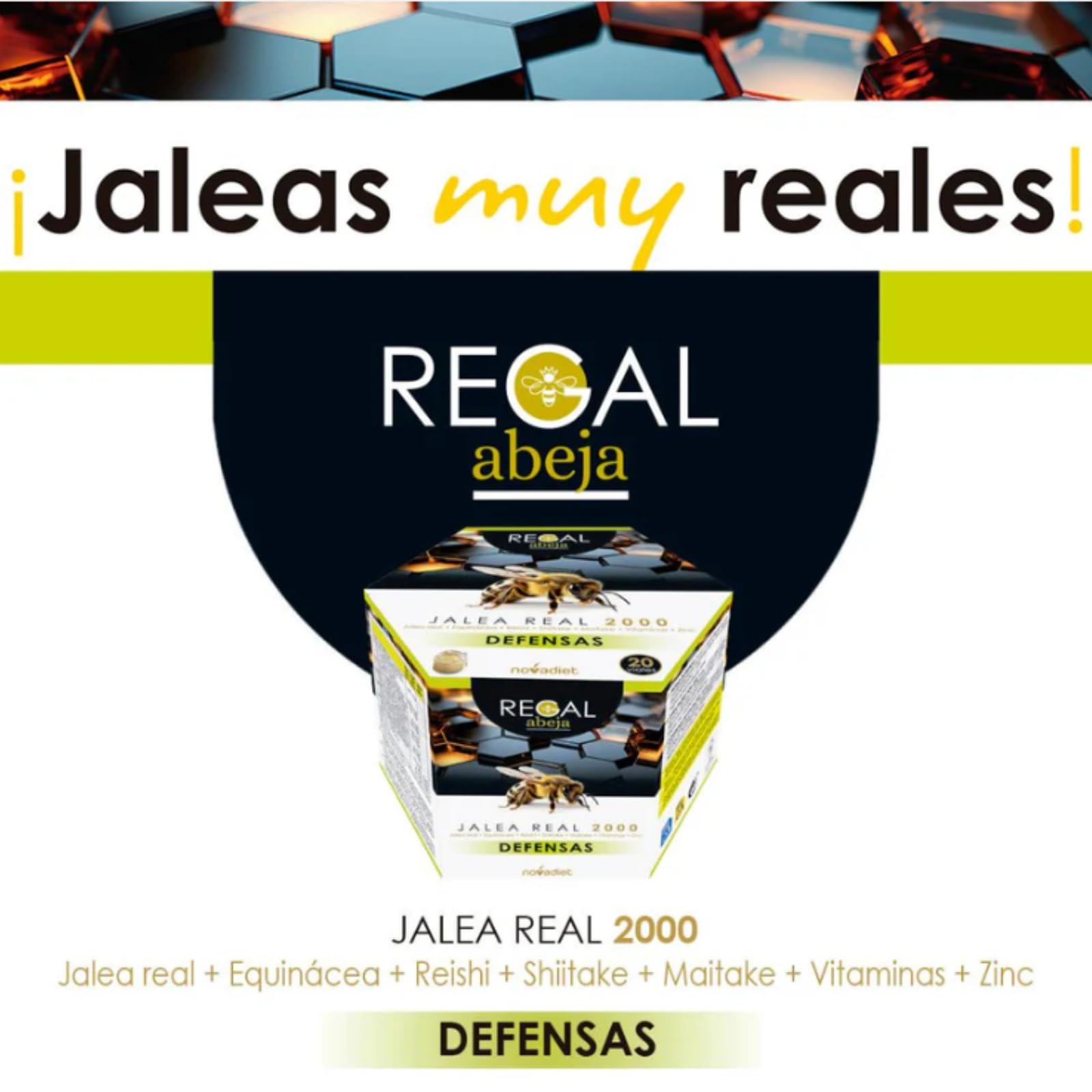 Jalea Real 2000 Defensas. 20 Viales | Suplemento con Jalea Real, Equinácea, Reishi, Shiitake y Maitake | Refuerza Defensas y Reduce Fatiga | Ideal para Apoyo Inmunitario y Vitalidad