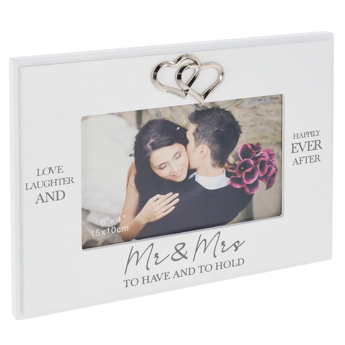 Shudehill Giftware Mr & Mrs Heartfelt Words Or Engagement 6X4 White Photo Frame - Sentimental Gift Idea For Wedding, Valentines, Couple (Mr & Mrs)