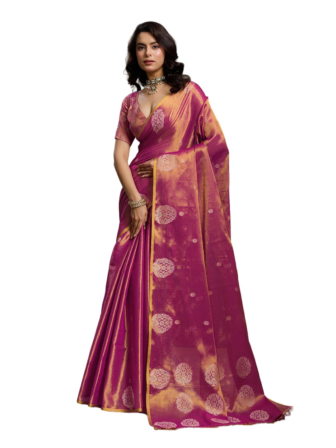 Sutriti Tissue Silk Saree with Gold Zari Motifs & Rich Pallu, Elegant Wedding Saree for Women, Festive Party Saree with Blouse Piece-image-27