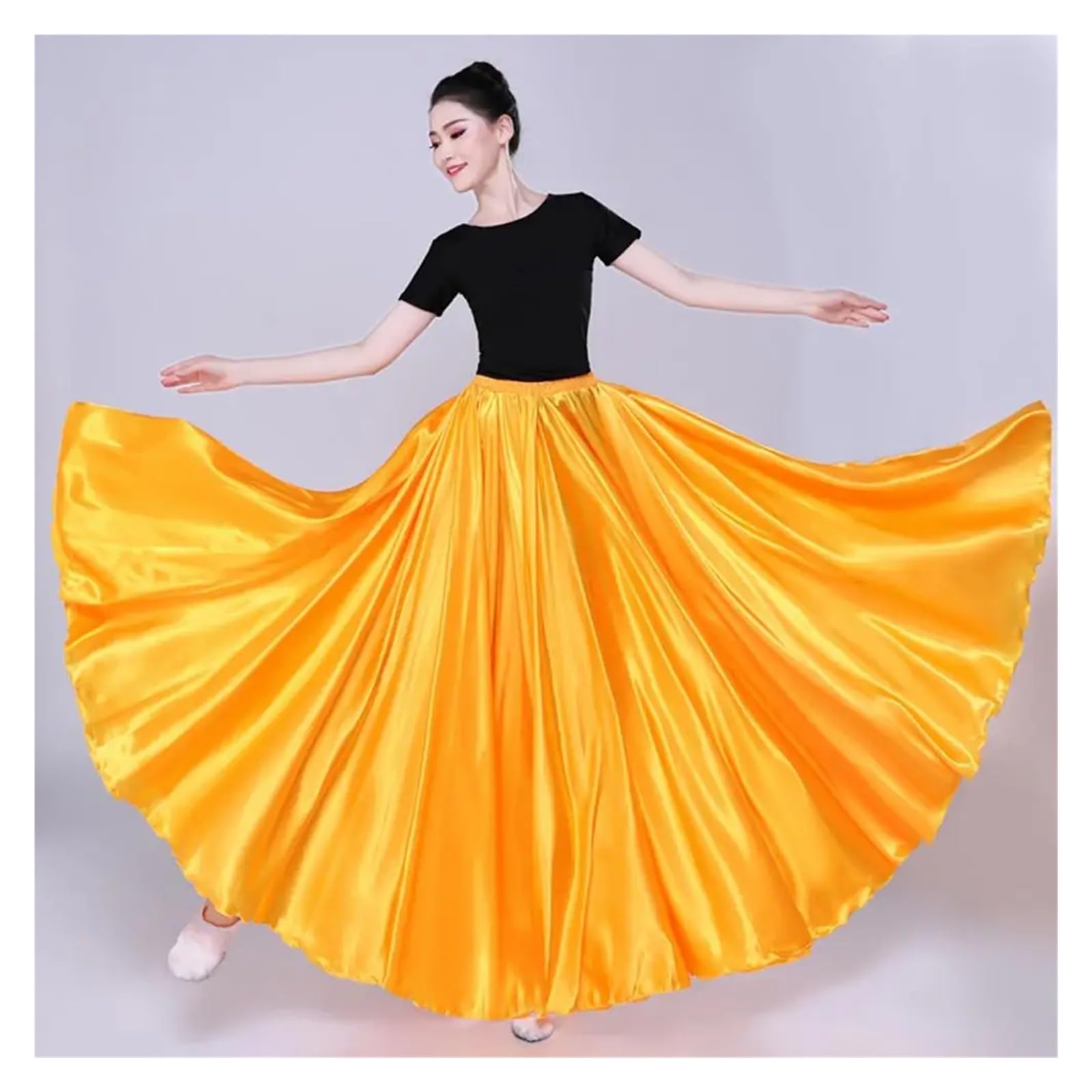 Falda de Rendimiento for Mujer, Falda Plisada con Dobladillo súper Grande, Falda de satén for Danza del Vientre, Falda española Larga, Faldas for Baile Swing(Light Green)