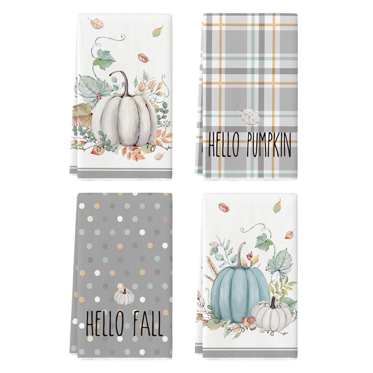 Artoid Mode Hello Fall Lot de 4 torchons de cuisine en polyester Motif aquarelle et citrouilles 42 x 65 cm