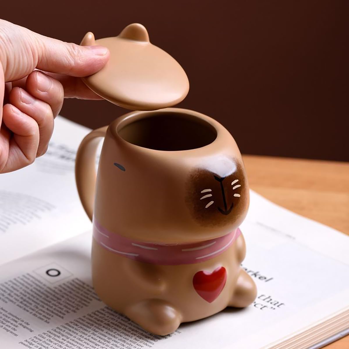 Capybara Mug Capybara Gifts Tumbler 16 Oz Ceramic Coffee Mugs With Lid Tea Kapibara Cup Funny Unique Gift (Brown) - Image 6