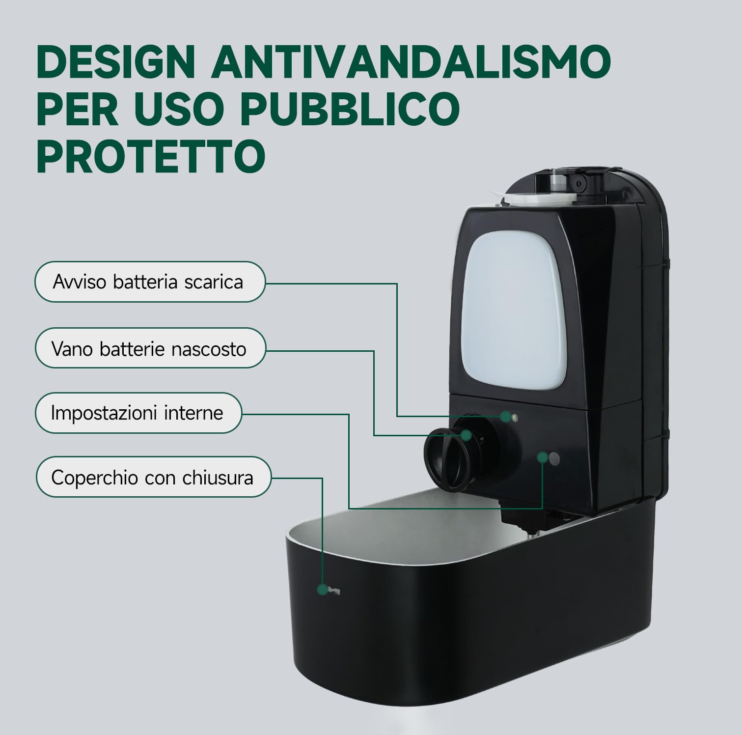 anydry Distributore automatico di sapone liquido professionale da 1000 ml, montaggio a parete, senza contatto, per bagni ad alto traffico, uffici, ospedali, modello 1220S Nero