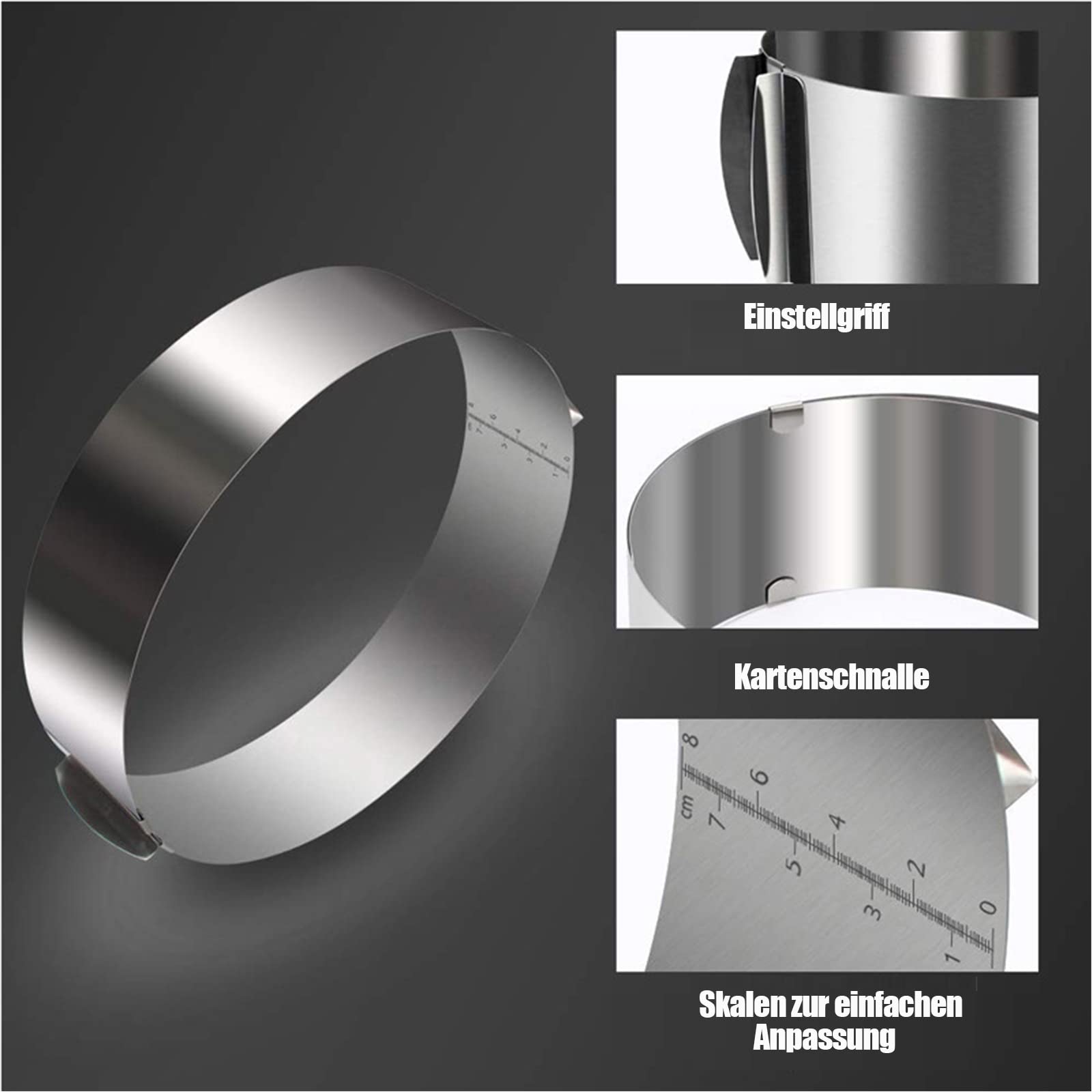 Tortenring hoch 20 cm - Edelstahl Backring verstellbar 16-30 cm – 5M Tortenrandfolie Kuchen Kragen,Kuchenring rund für die einfache Zubereitung von Creme,Schicht,und Motivtorten Dekorieren