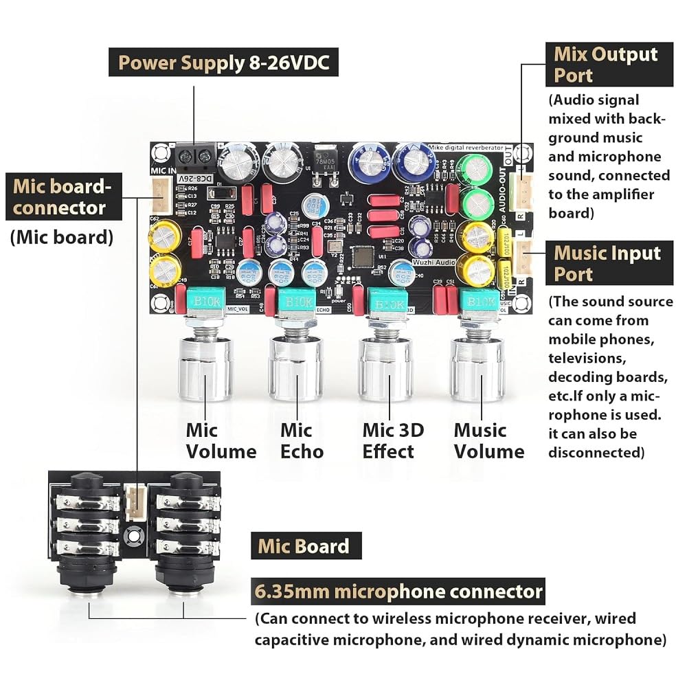 DollaTek Carte amplificateur de microphone numérique Plaque de karaoké Préamplificateur Réverbérateur Suite Composant Carte amplificateur de microphone AMP ?