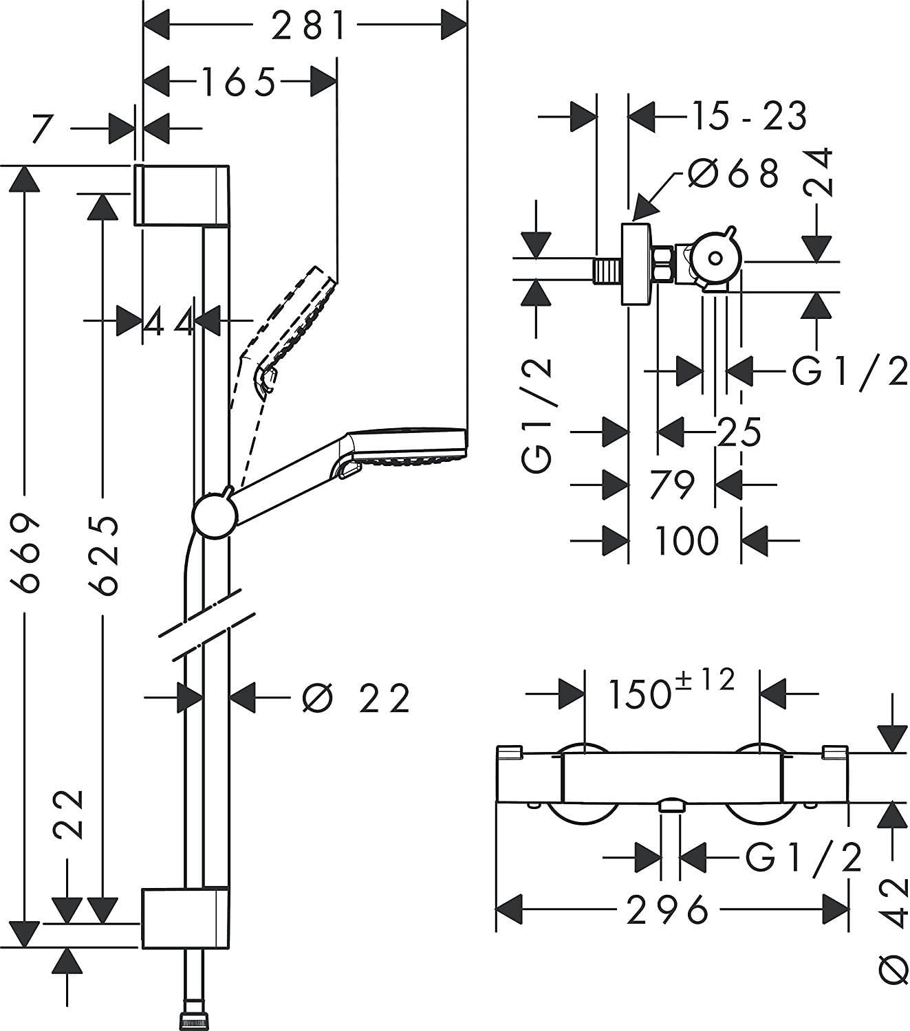 hansgrohe Crometta - zestaw prysznicowy z główka prysznicowa, bateria termostatyczna, wąż prysznicowy 160 cm oraz drążek prysznicowy 65 cm, oszczędzająca wodę z 2-strumieniowa, biały/chrom, 27812400