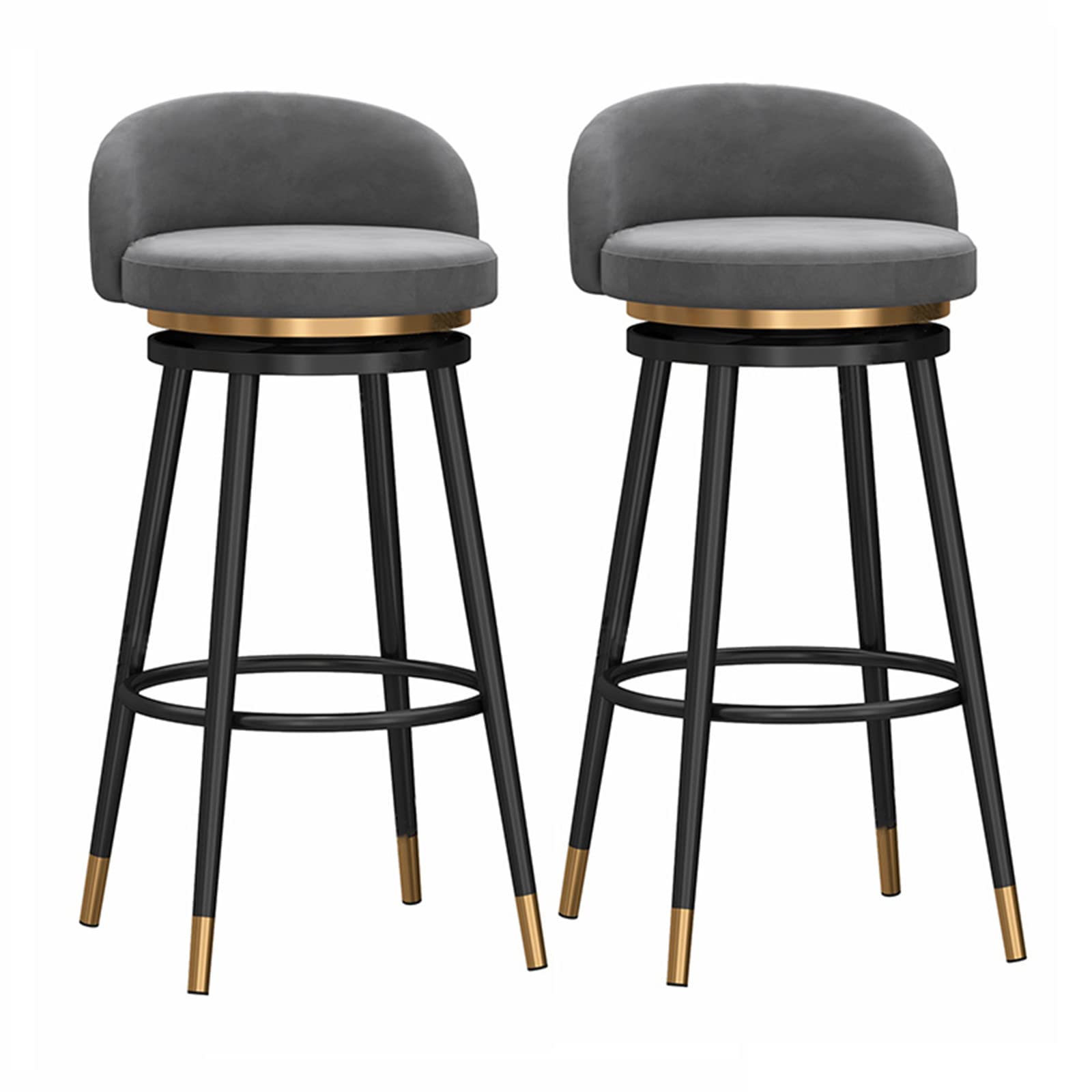 Tabourets de bar de cuisine style ferme lot de 2 sièges velours noir et pieds dorés pour îlot