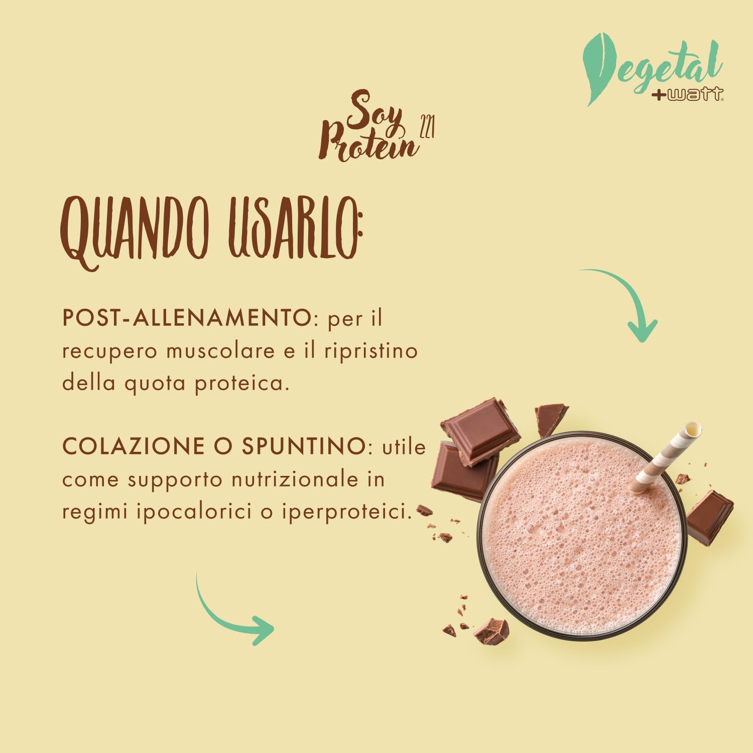 Soy protein 221 Formato 750g - Integratore di Proteine Isolate della Soia con Vitamine - Integratore Gluten Free100% Vegetale - +WATT (Gusto:Cacao)