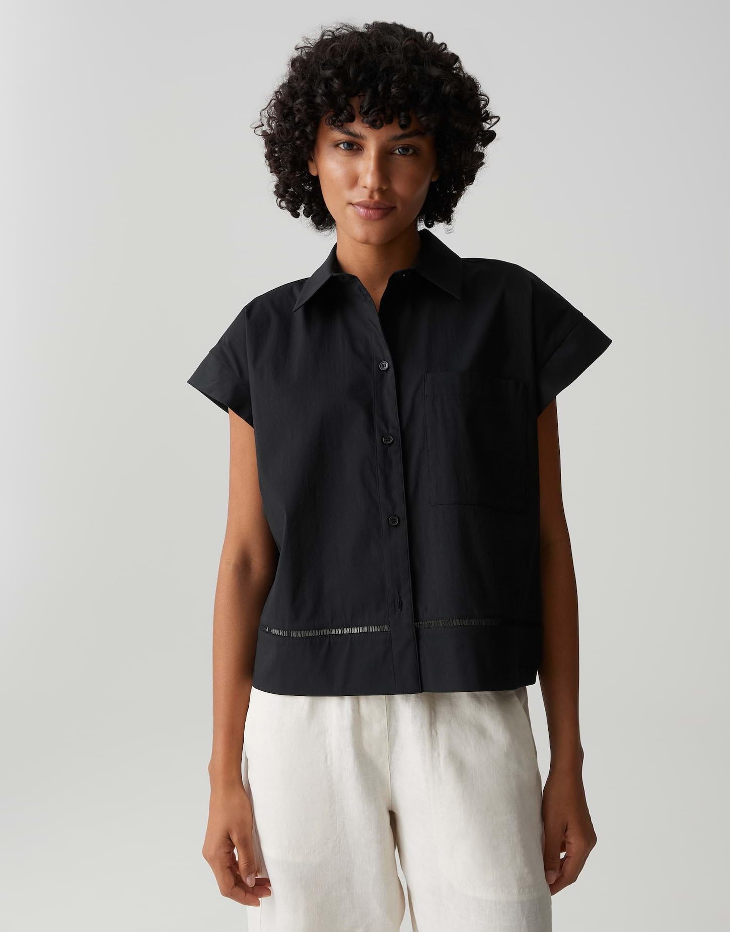 OPUS Damen Kurzarmbluse | Hemdbluse aus Baumwoll Popelin Regular Fit