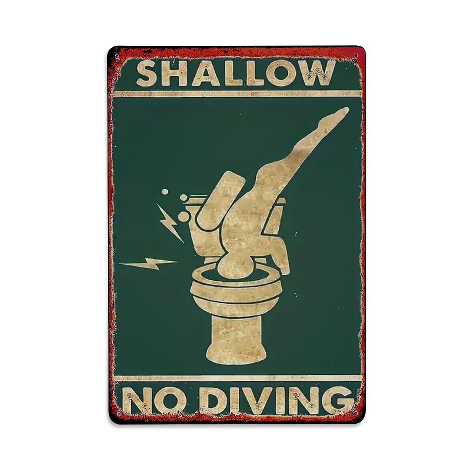 Jdfenggu Vintage Shallow No Diving Toilet Diver Warning Retro Metal Tin Sign, Decor Art Poster For Bar, Home, Man Cave, Kitchen, Laundry Room Gift 8X12inch