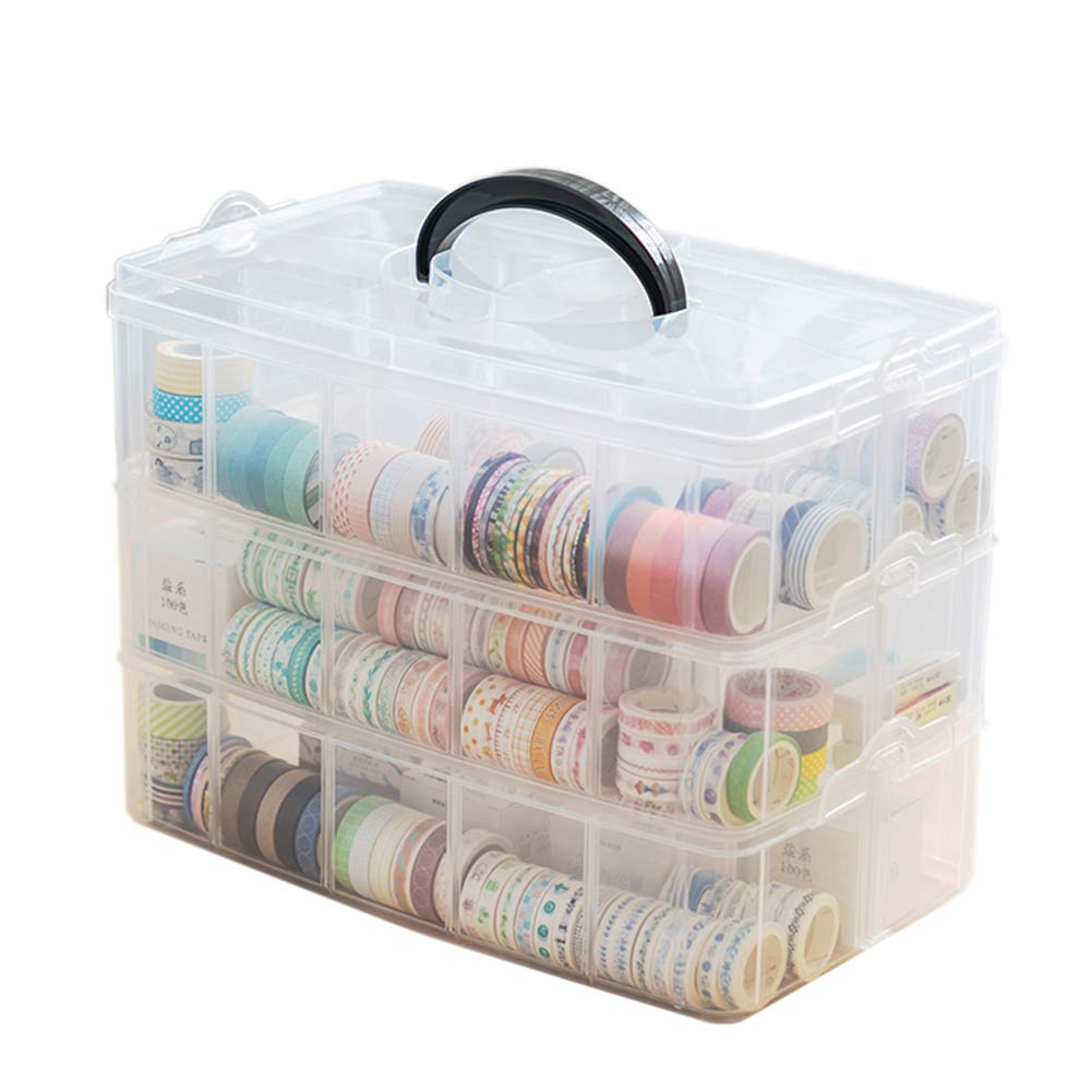 3-Layer Crafts Organizer Storage Box with 30 Adjustable Compartments Used for Washi Tape, Arts & Crafts Case,Craft Keeper, Jewelry Box, Bead Organizer Case, Kids Jewellery Box w/Dividers