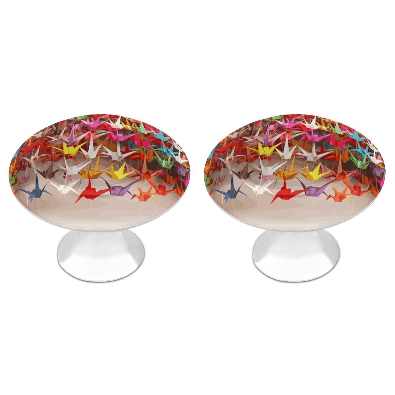 QMNLKH Origami Paper Cranes Cabinet Knobs for Home, Round Drawer Pulls for Kitchen, Personalized Cupboard Handles with Screw, Fashion Dresser Knobs for Office, Drawer Handles, 2 Packs