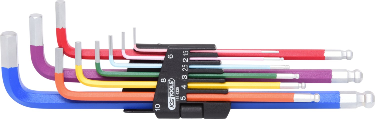 KS Tools 151.4325 Rotule Jeu de clé mâles six pans creux d'angle, 9 pièces